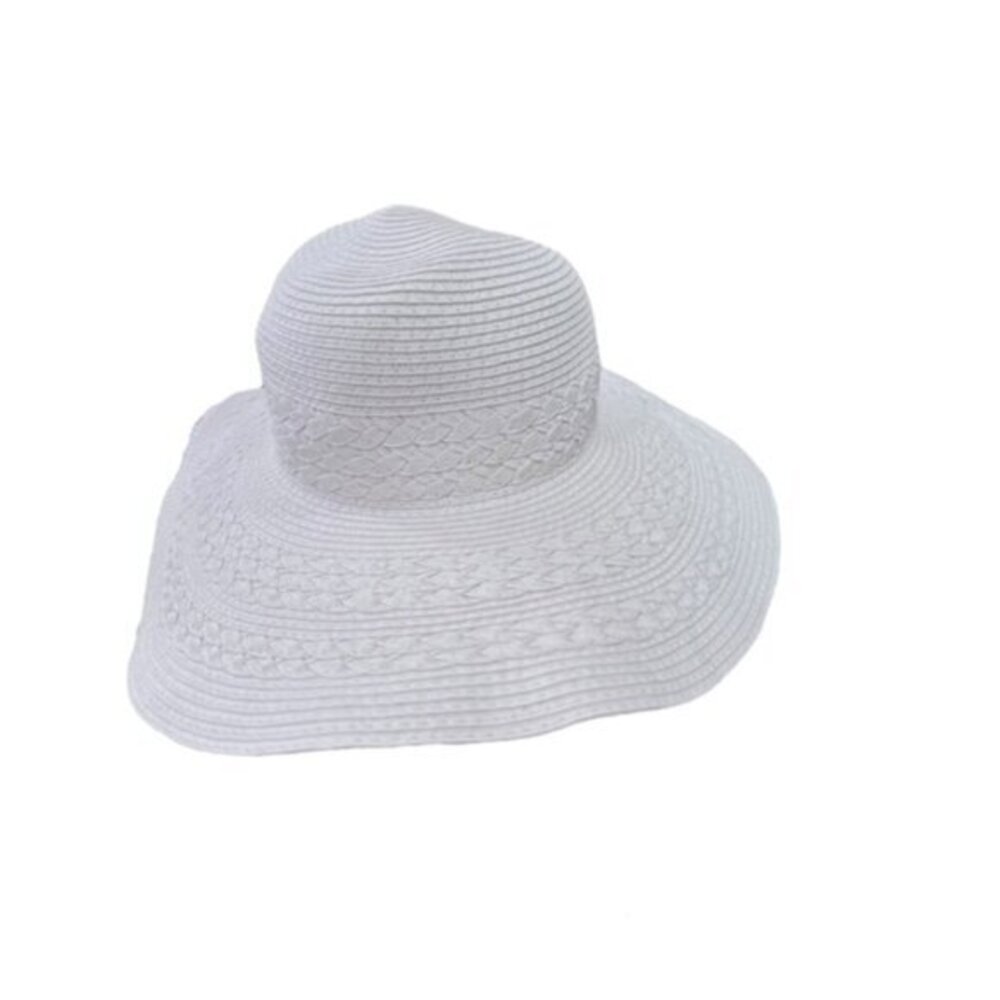 Falls Creek White Beach Hat Wide‎ Brim Pool Vacation Travel Cruise Braided BOHO - Picture 12 of 12